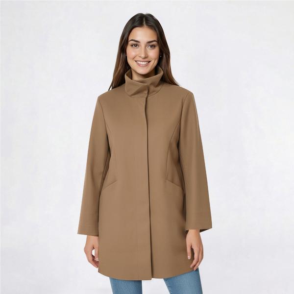 Petite Nine West Solid Full Zip Faux Wool Coat